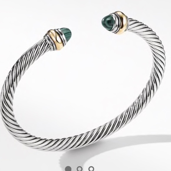 Cable classic bracelet with Malachite and 14k gold - Picture 1 of 4